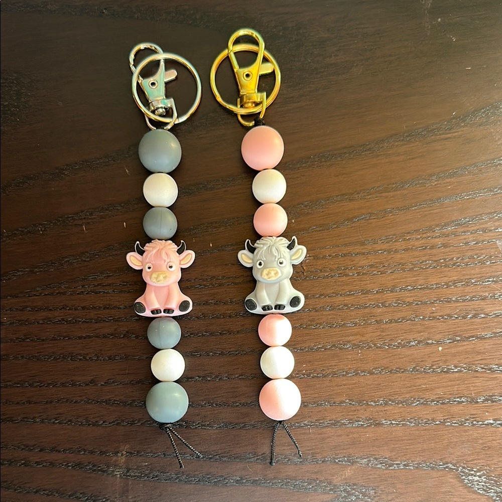 Cute Cow Beaded Keychain Set